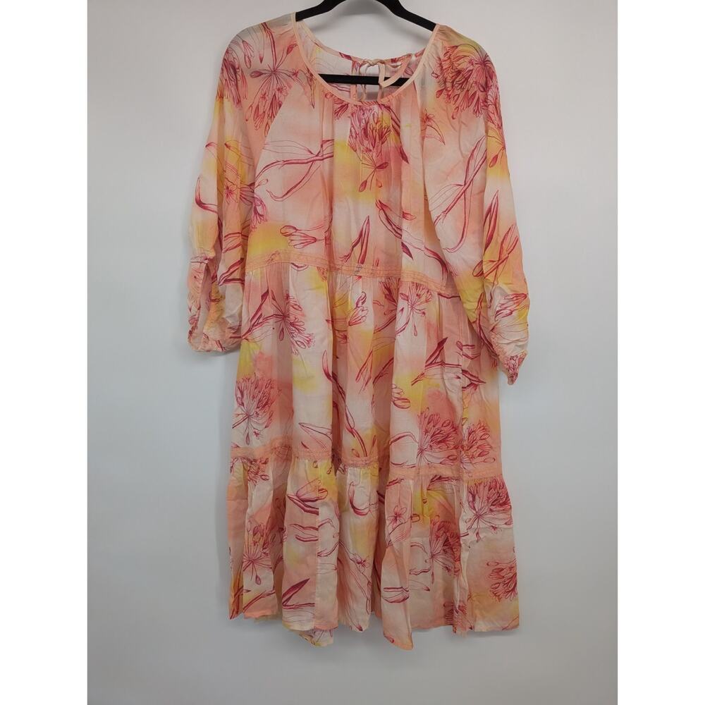 NWD By Anthropologie Oversize Tiered Puff-Sleeve Dress Size XL Orange #B1404 - Picture 2 of 15